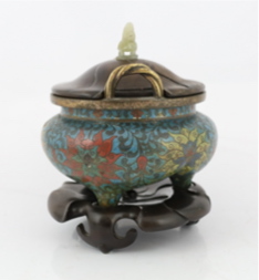 A Chinese cloisonné enamel tripod censer, Li, Xuande six character mark, Ming dynasty, 16th century